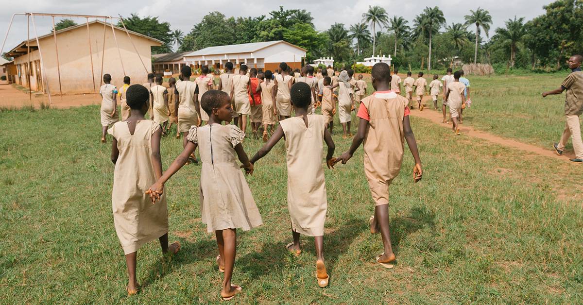 young girls in Benin going to school